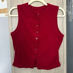 Women's Red Sleeveless Button-Up Top